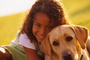 hugging a dog